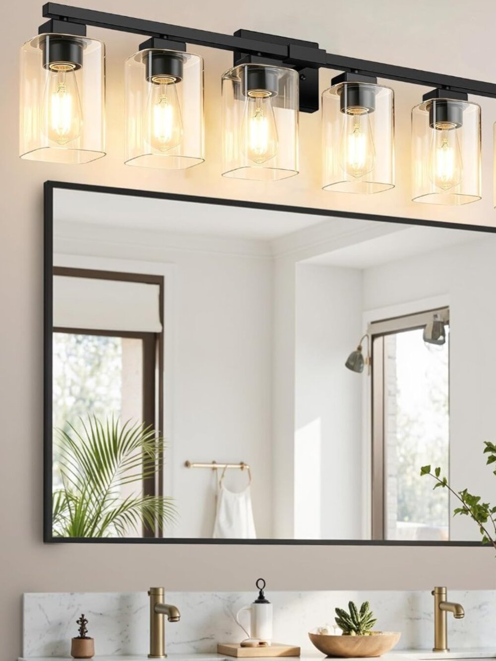BesLowe 37" 6-Light Bathroom Light Fixture, Modern Black Bathroom Vanity Light